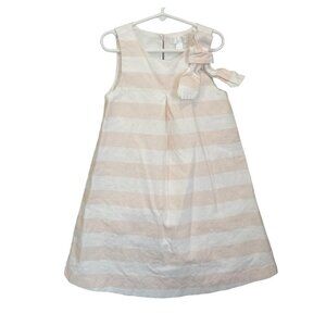 Girls Pique Nique Dress size 8 pink white striped A line lined sleeveless summer